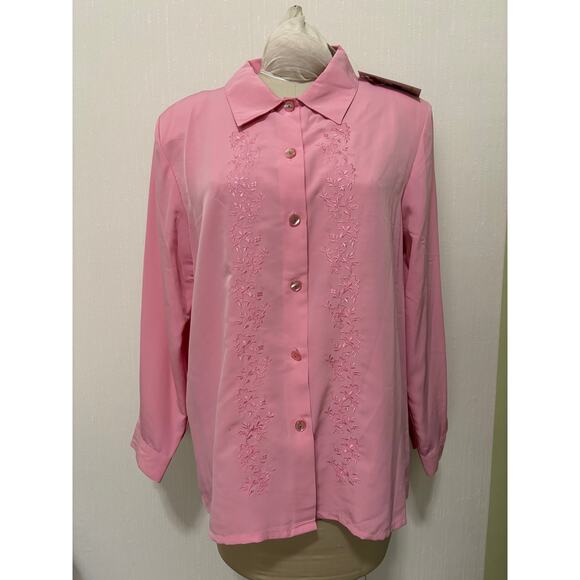 Rare NWT Kathie Lee Woman Size 14W/16W Embroidered Button Up LS Blouse Shirt - Picture 1 of 3